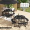 Patio Picnic Table Bench Set with 4 Seats and Umbrella Hole for Outdoor Dining